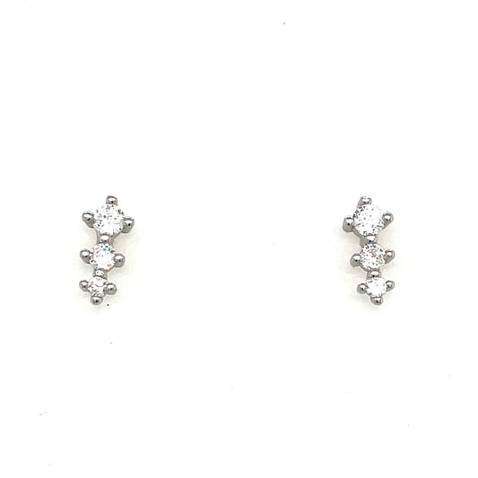 Sterling Silver Three Stone Graduated CZ Earrings