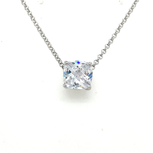 Sterling Silver Round CZ Solitaire Necklet