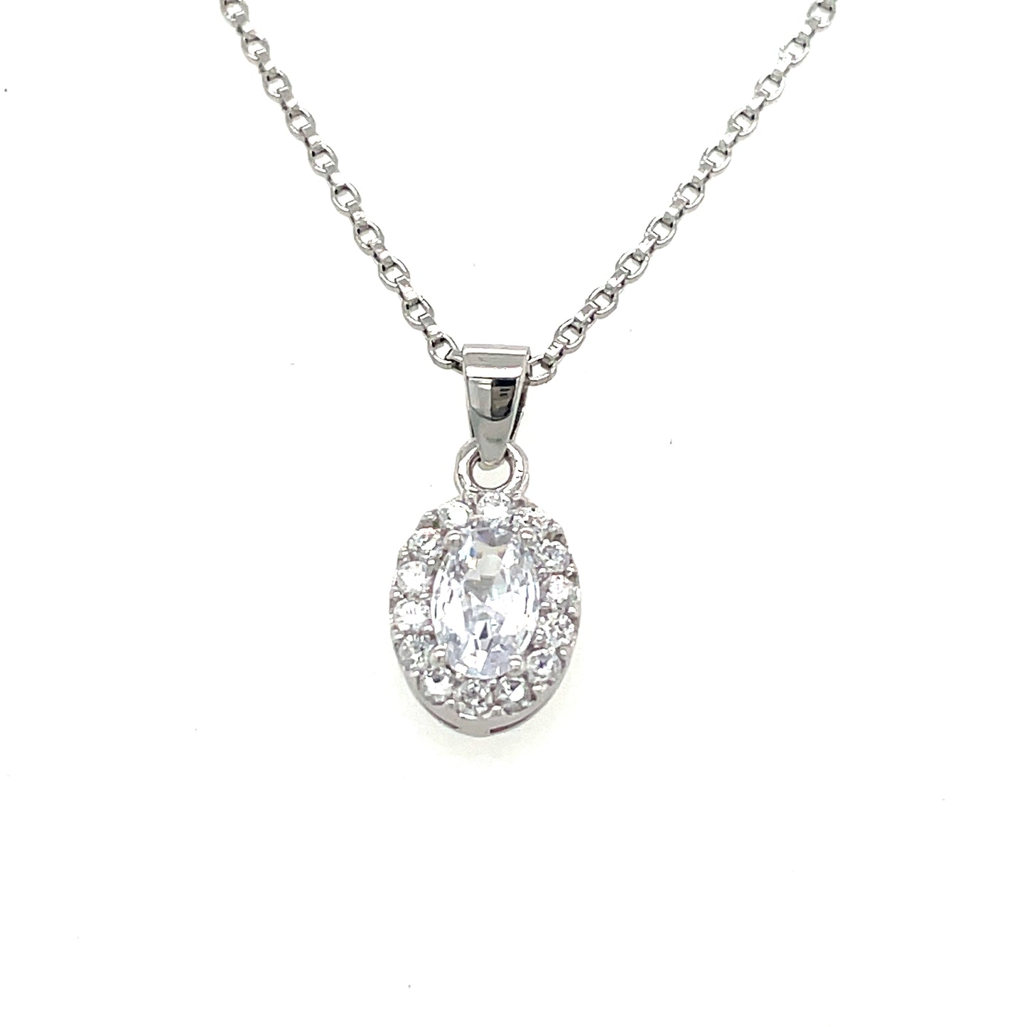Sterling Silver Oval CZ Pendant with Halo