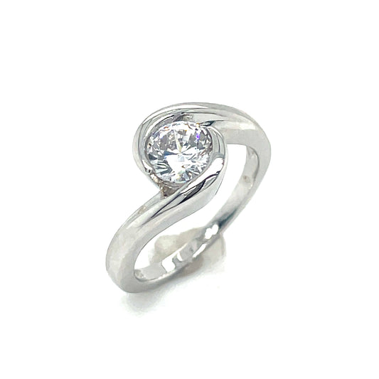 Sterling Silver CZ Solitaire Swirl Ring