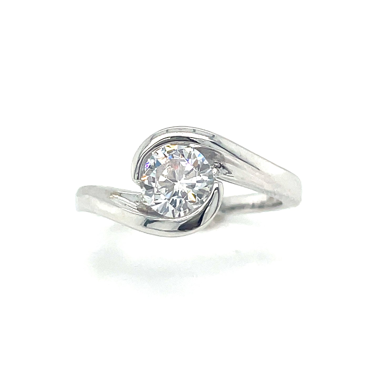 Sterling Silver CZ Solitaire Swirl Ring