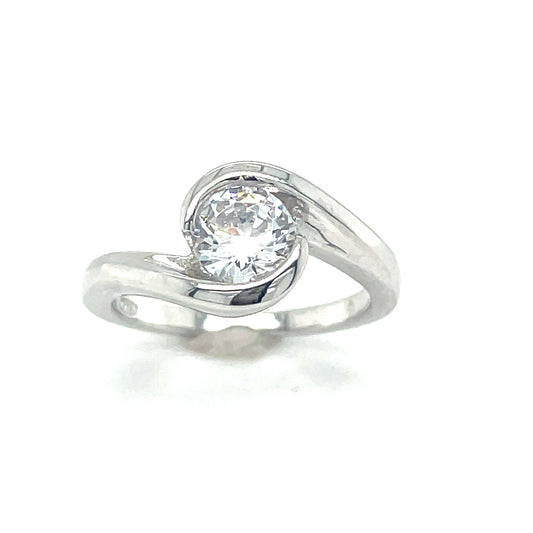 Sterling Silver CZ Solitaire Swirl Ring