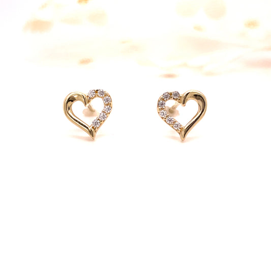 9ct Yellow Gold CZ/Polished Open Heart Earrings