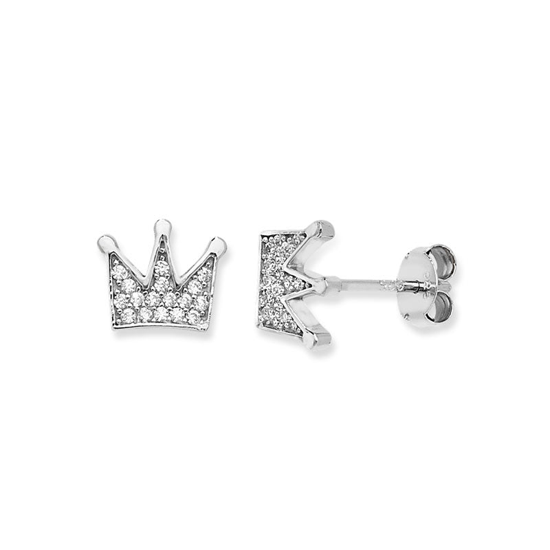 Sterling Silver Cubic Zirconia Crown Stud Earrings