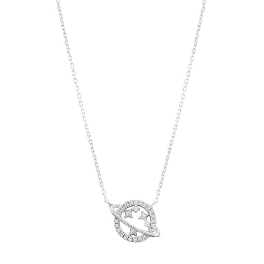 Sterling Silver Cubic Zirconia Planet and Star Necklet