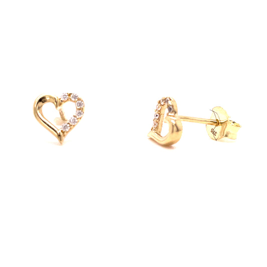9ct Yellow Gold CZ/Polished Open Heart Earrings