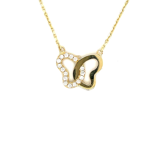 9ct CZ and Polished Butterfly Necklet