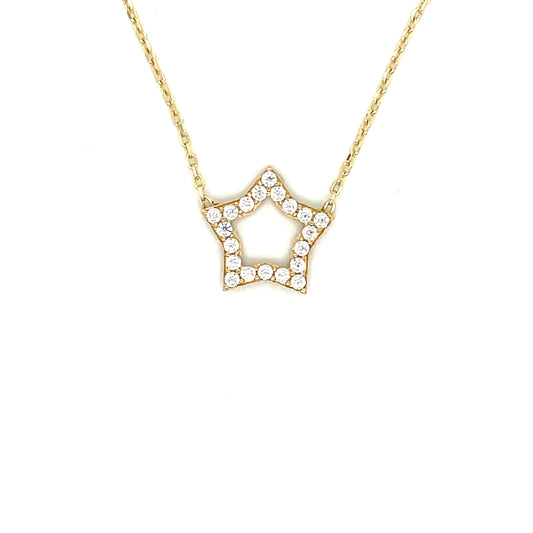 9ct Yellow Gold CZ Set Star Necklet