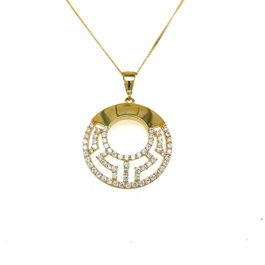 9ct Yellow Gold CZ and Polished Greek Key Pendant