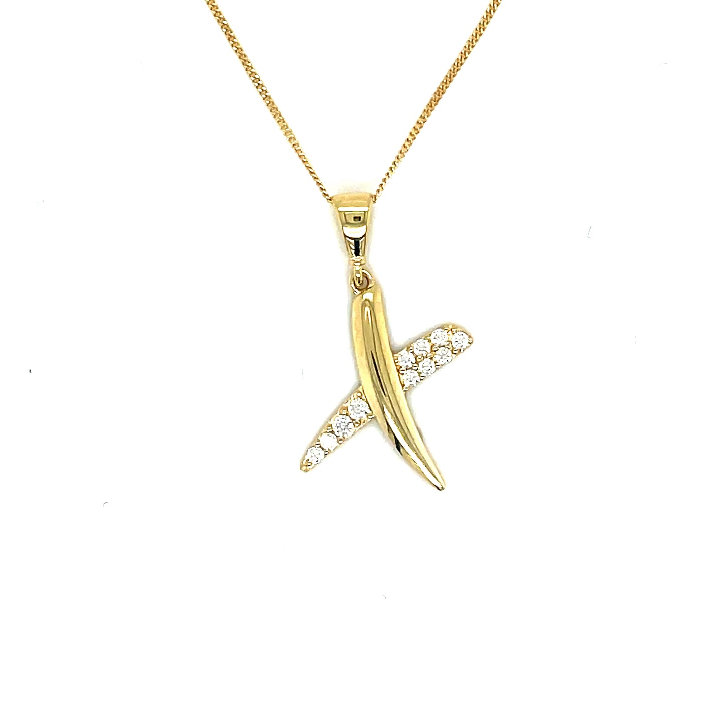 9ct Yellow Gold CZ and Polished Kiss Pendant