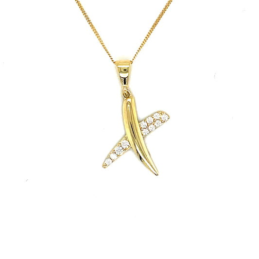 9ct Yellow Gold CZ and Polished Kiss Pendant