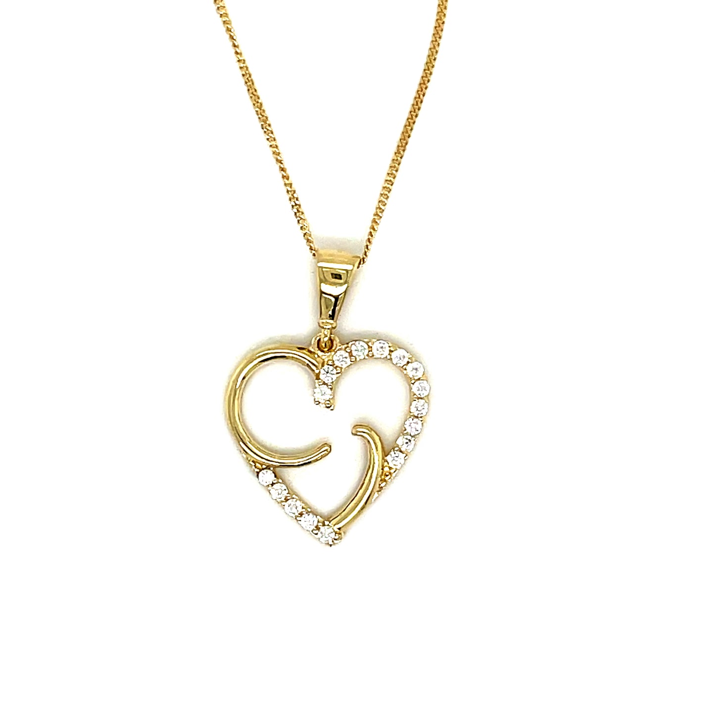 9ct Yellow Gold CZ and Polished Open Heart Swirl Pendant