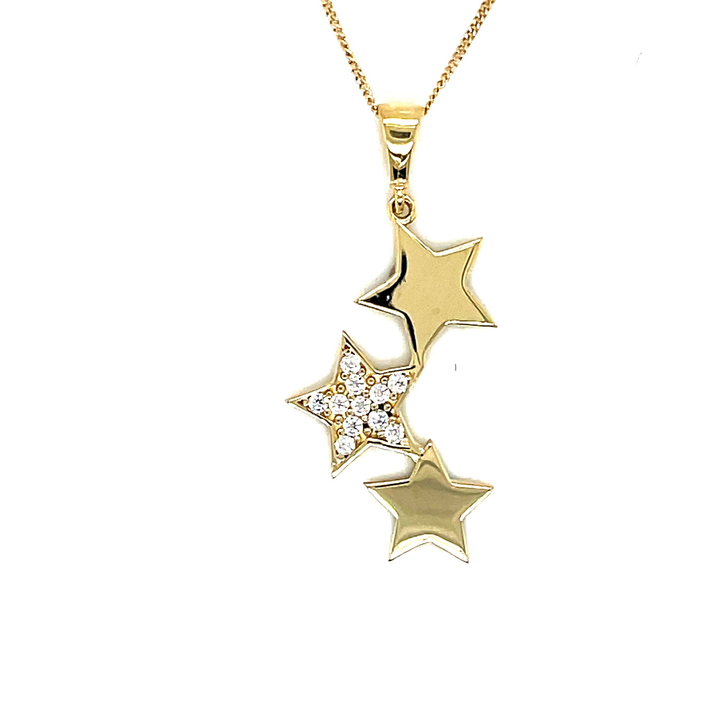 9ct Yellow Gold CZ and Polished Drop Star Pendant