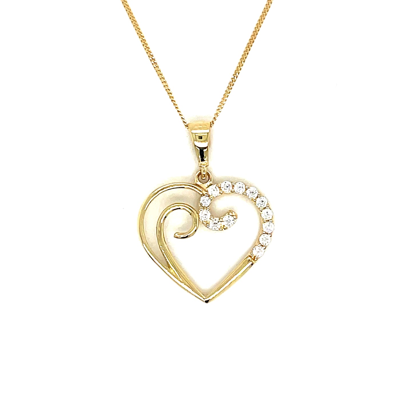 9ct Yellow Gold CZ and Polished Open Swirl Heart Pendant