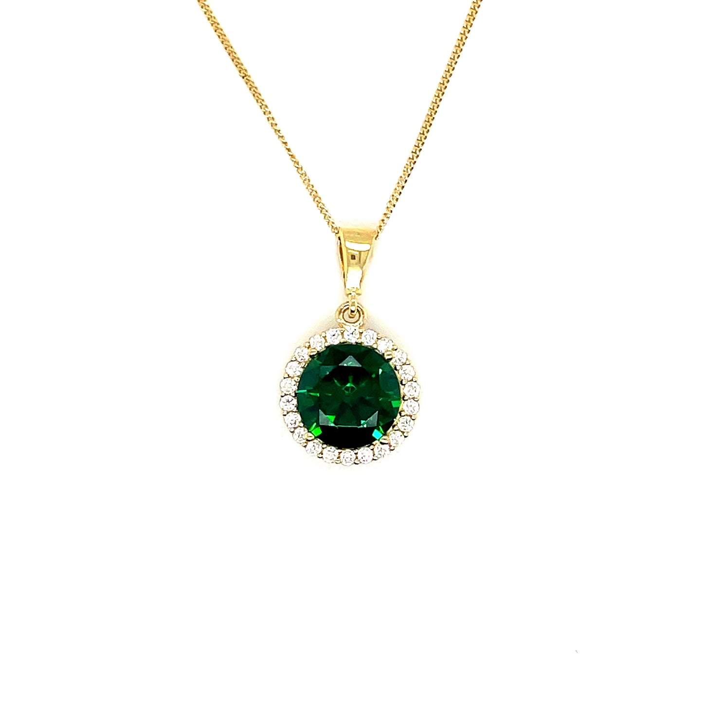 9ct Green Centre Stone With Cubic Zirconia Halo Pendant