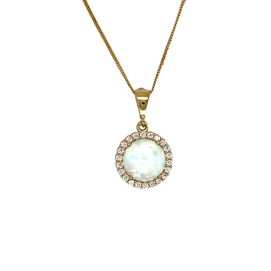 9ct Opal With Cubic Zirconail Halo Pendant