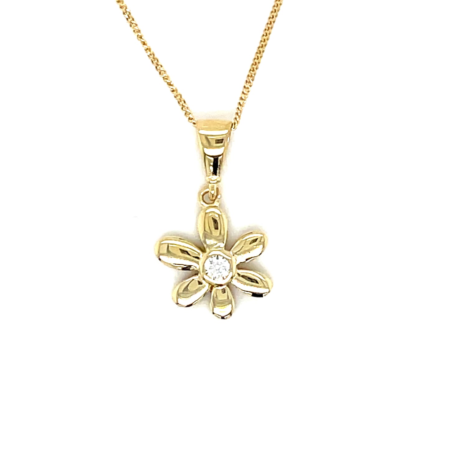 9ct Yellow Gold CZ Flower Pendant