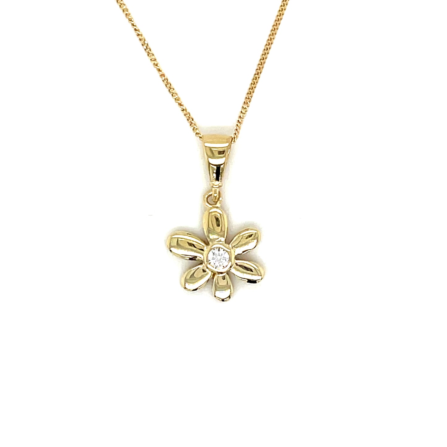 9ct Yellow Gold CZ Flower Pendant