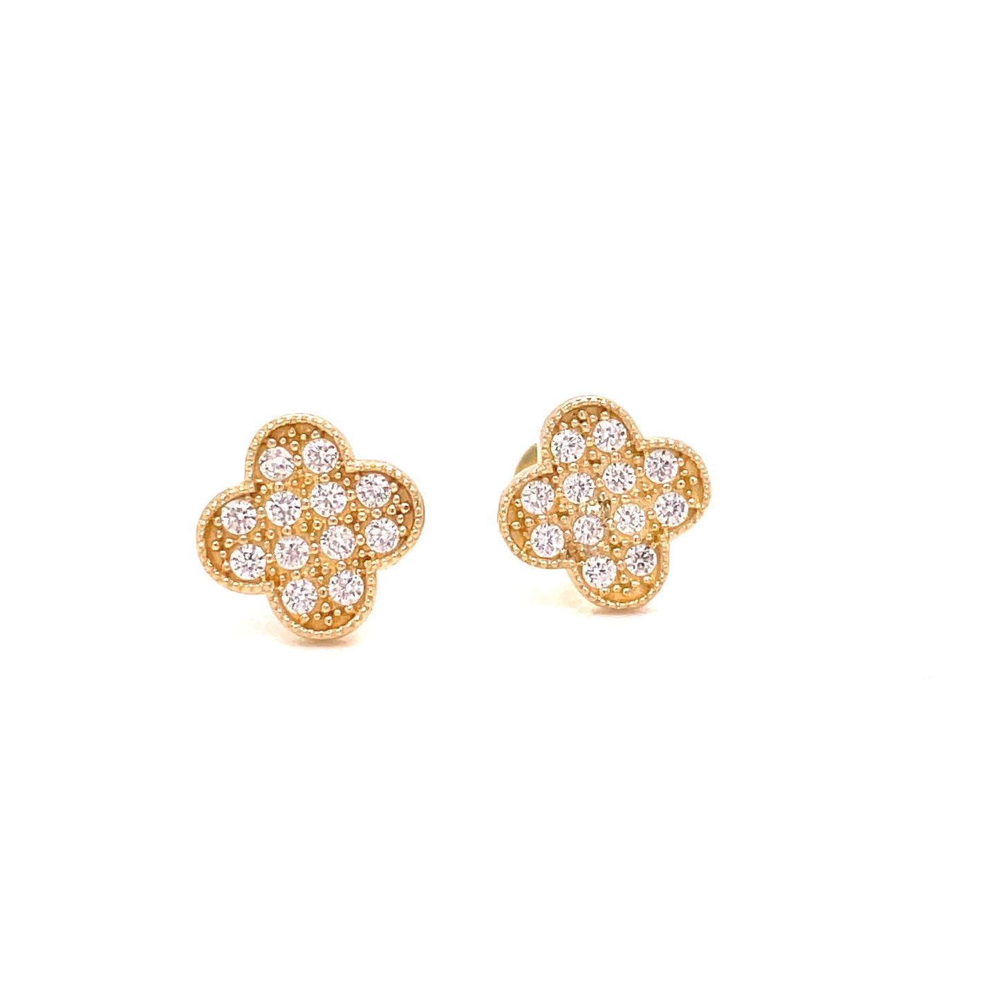 9ct Yellow Gold Pave CZ Clover Earrings