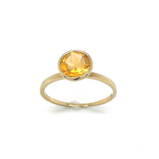 9ct Gold Rubover Set Solitaire Citrine Ring