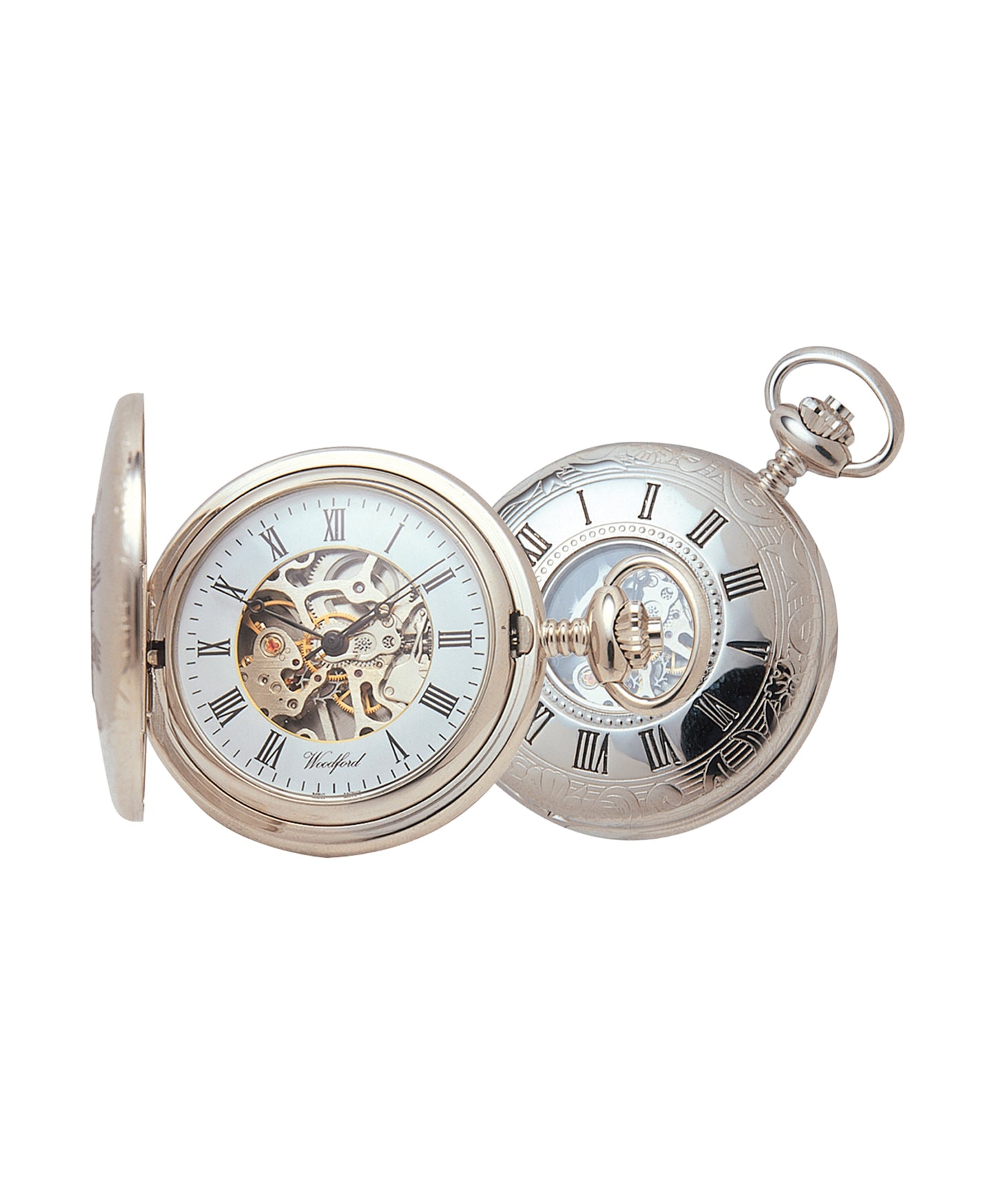 Gents Stainless Steel Pocket Watch Fancy Case With Open Skeleton Dial