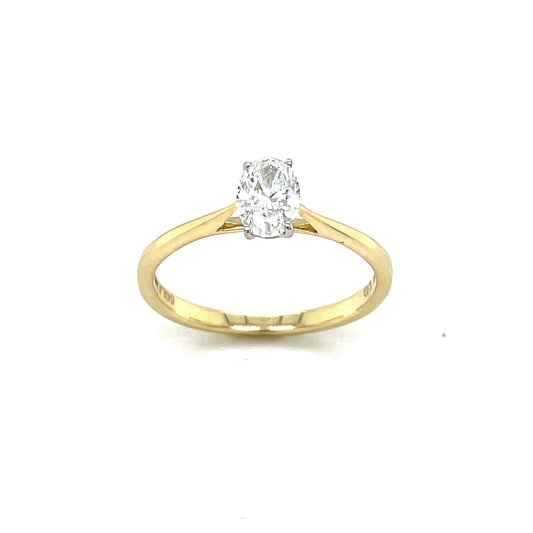 9ct Yellow Gold Oval Solitaire Cultured Diamond Ring with Whole Gold Claw setting .50ct