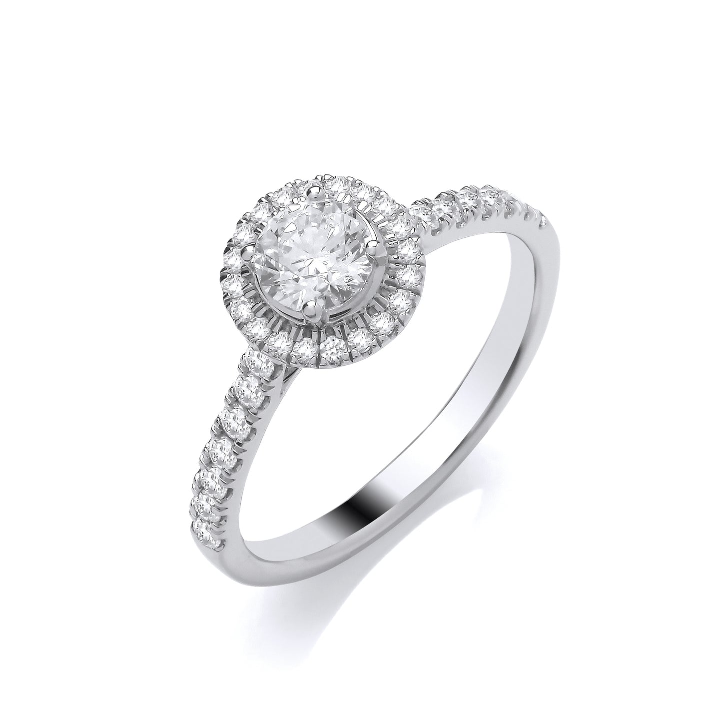9ct White Gold Round Brilliant Cultured  Diamond Ring with Diamond Set Halo and Shoulders 1.30ct