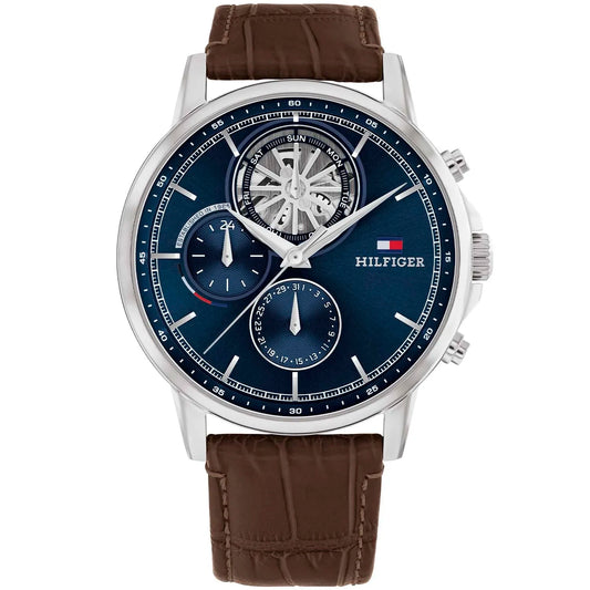 Gents Stainless Steel Tommy Hilfiger Stewart Chronograph Navy Face Skeleton Dial Watch