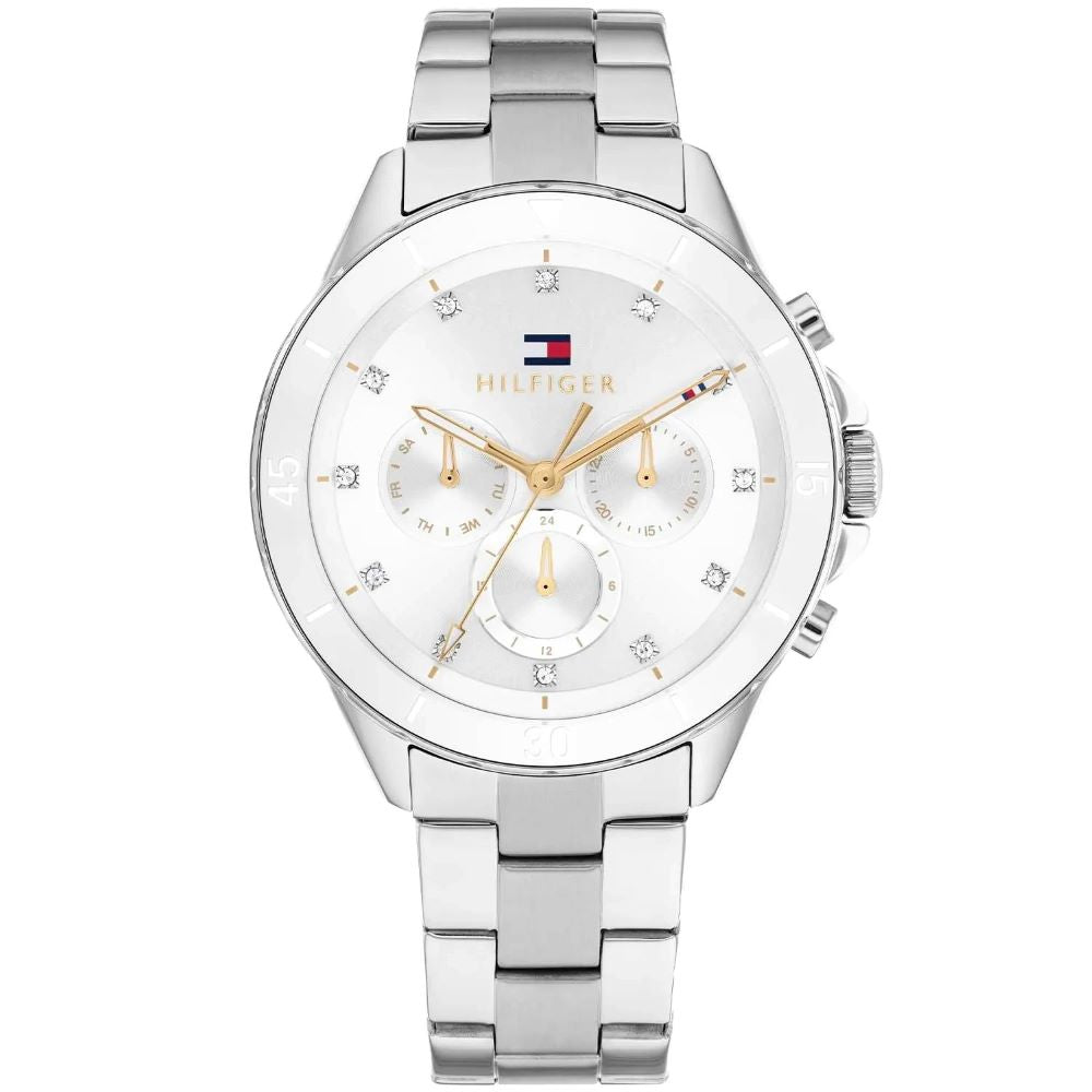 Ladies Stainless Steel Tommy Hilfiger Mellie Chronograph Stone Set Dot Dial Watch