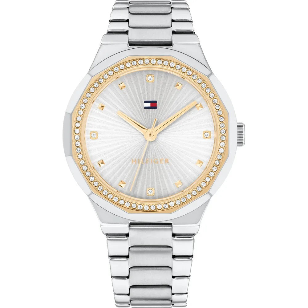 Ladies Two Tone Tommy Hilfiger Piper Stone Set Bezel and Dot Dial Watch
