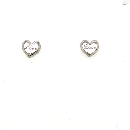 Sterling Silver Heart Stud Earring with "Love" Inscription