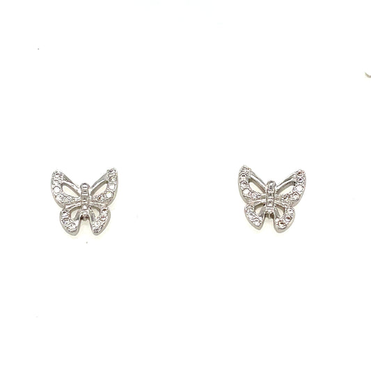 Sterling Silver CZ Set Buttlerfly Stud Earrings