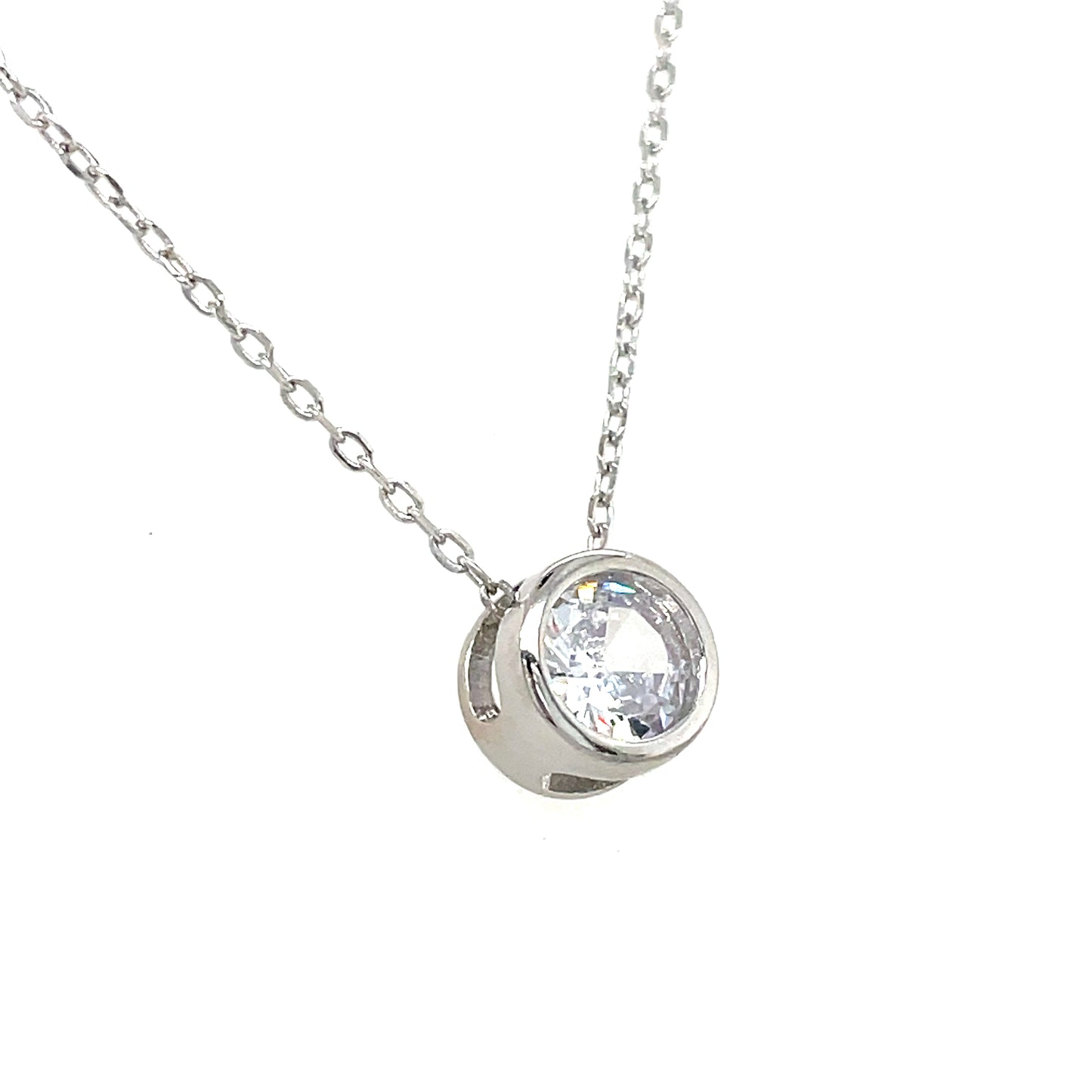 Sterling Silver 6mm Rubover CZ Slider Necklet