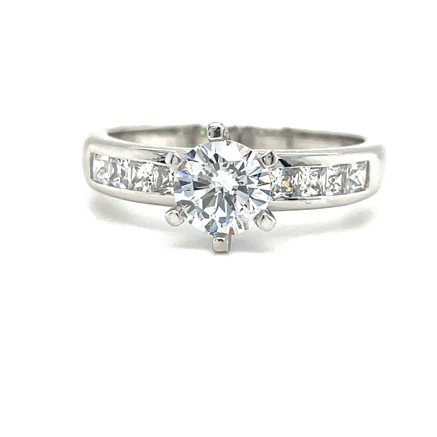 Sterling Silver Cubic Zirconia Solitaire Stone Shoulder Ring