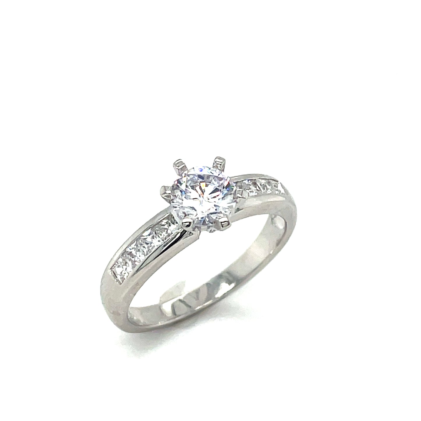 Sterling Silver Cubic Zirconia Solitaire Stone Shoulder Ring