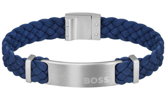 Hugo Boss Dylan Blue Leather and Stainless Steel Bracelet