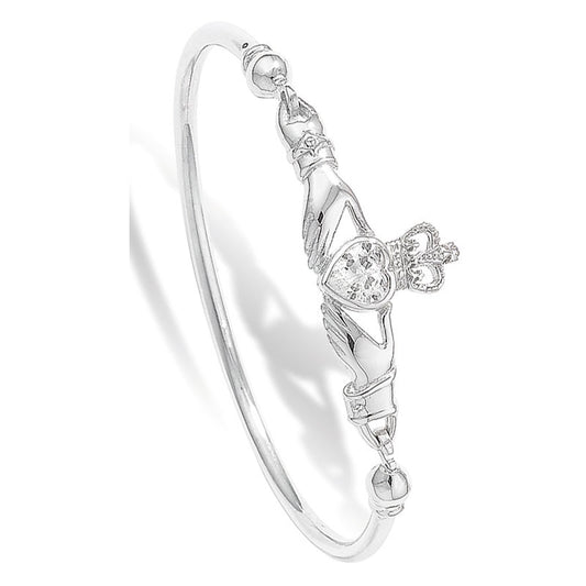 Sterling Silver Cubic Zirconia Claddagh Bangle