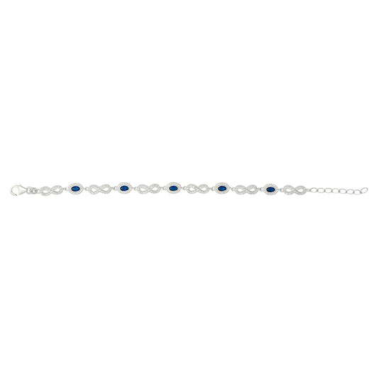 Sterling SIlver Infinity and Oval Sapphire Cubic Zirconia Bracelet