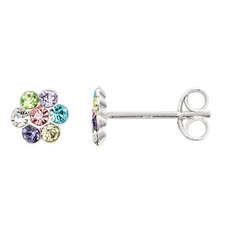 Sterling Silver Kids Multicoloured Flower Stud Earrings