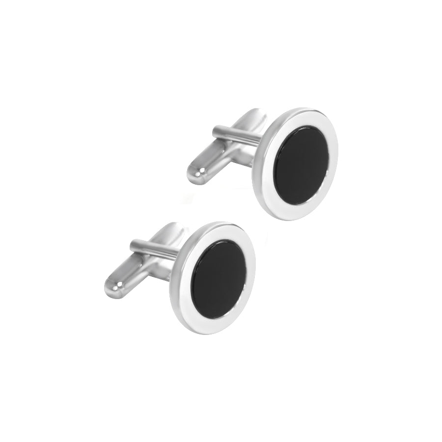 Sterling Silver Round Cufflinks with Black Enamel Centre