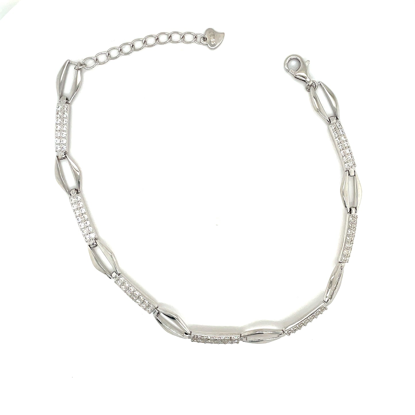 Sil B/let 2Row CZ/Op Pol Link