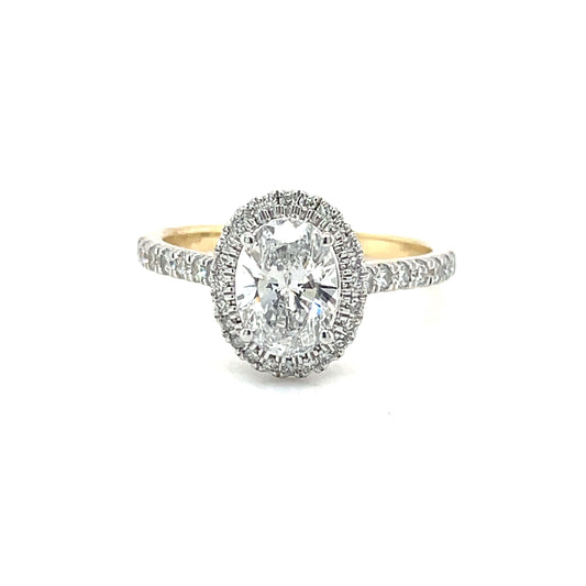 9ct Oval Solitaire Diamond Ring with Diamond Shoulders 1.30ct