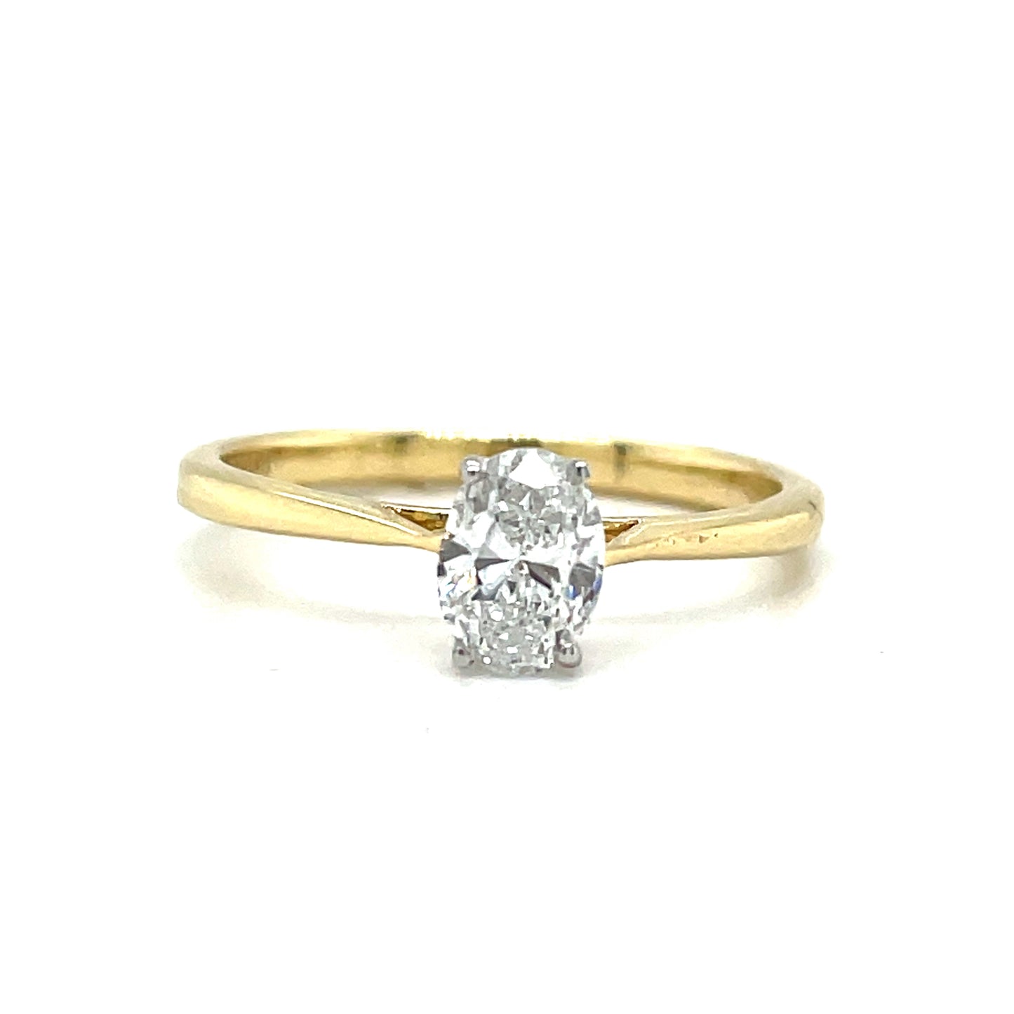 9ct Yellow Gold Oval Solitaire Cultured Diamond Ring with Whole Gold Claw setting .50ct