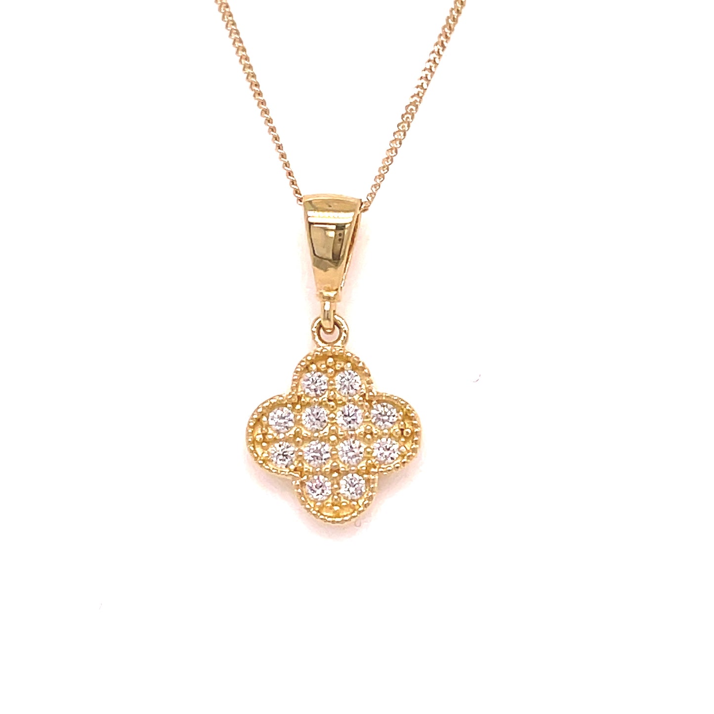 9ct Gold Pave CZ Clover Pendant