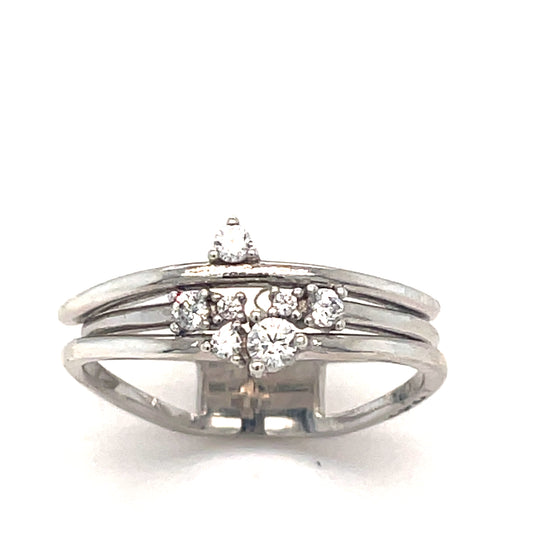 Sterling Silver Three Row Cubic Zirconia Ring