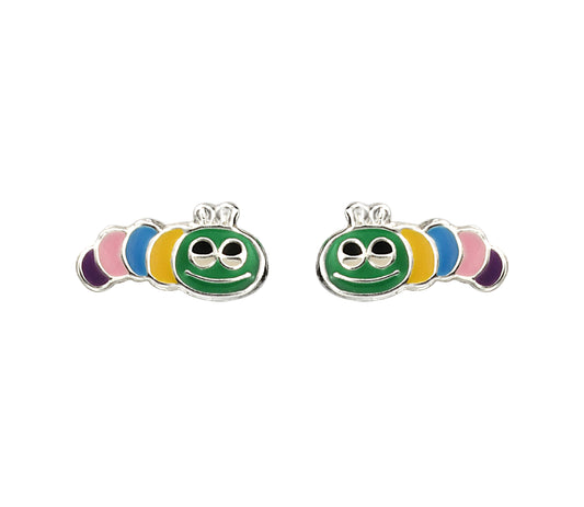 Sterling Silver Kids Enamel Multicoloured Caterpillar Earrings