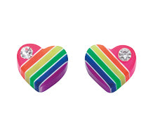 Sterling Silver Kids Resin Neon Multicoloured Cubic Zirconia Heart Stud Earrings