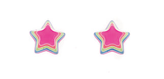 Sterling Silver Kids Resin Neon Multicoloured Star Stud Earrings