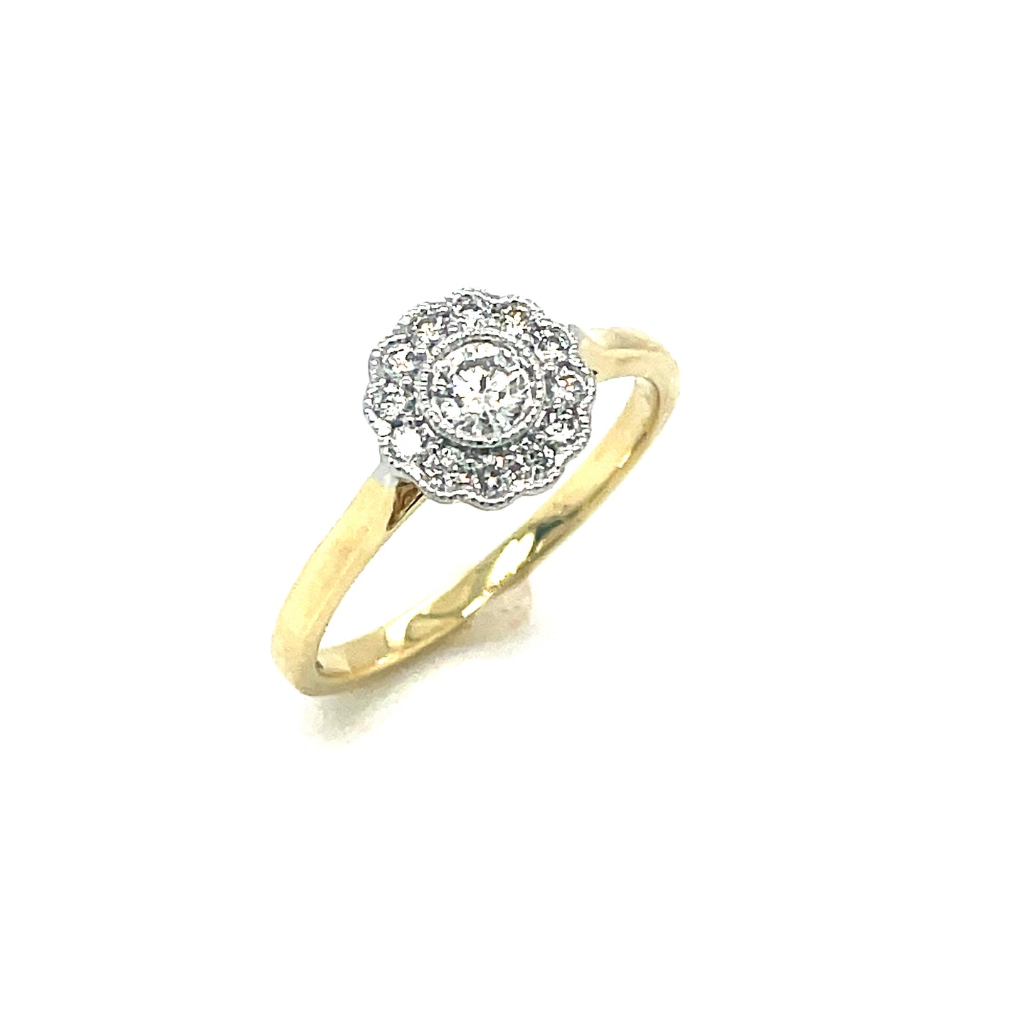 9ct Yellow Gold Round Cluster Diamond Ring With Milgrain Edge .40ct