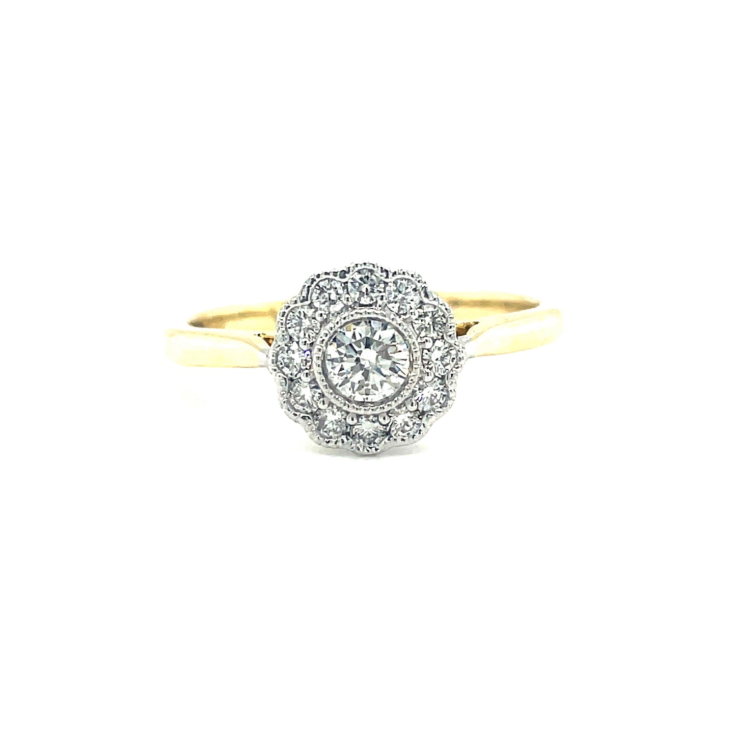 9ct Yellow Gold Round Cluster Diamond Ring With Milgrain Edge .40ct